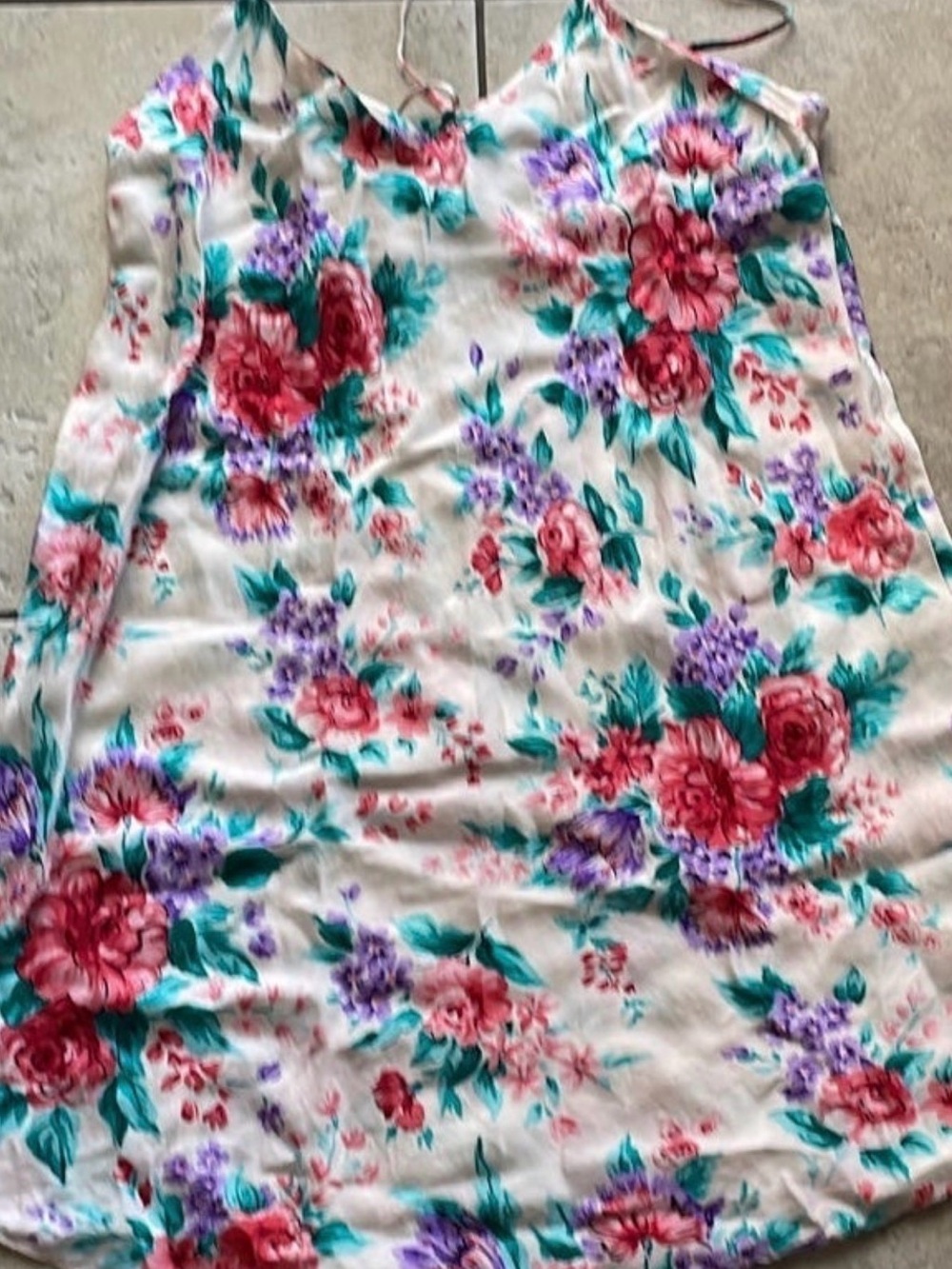 Floral Chemise Slip in Cream with Pink & Purple Blooms